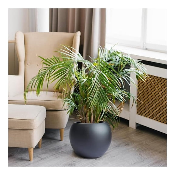 14" Diameter Modern Round Fiberstone Planter with Drainage Hole & Rubber Plug - 10" Pot Opening, Matte Black - Indoor/Outdoor Plant Pot for Patio, Garden, Living Room, Home Decor