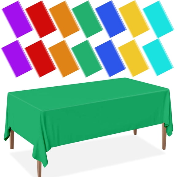 14 Disposable Rectangle Plastic Tablecloths, Rainbow Solid Colors, 54 x 108 Inch, For Party Decorations