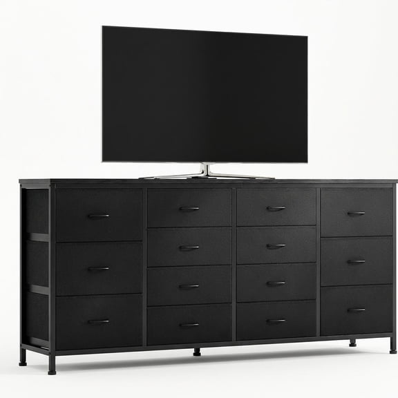 14-Drawer Dresser TV Stand with Power Outlet,TV Stand for 65/70/75-Inch TVs,Long Fabric Dresser for Bedroom, Living Room, Entryway,Black