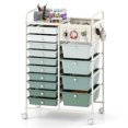 thumbnail image 1 of 14-Drawer Rolling Storage Cart with Metal Tabletop and Pegboard, Scrapbook Paper Office School Organizer,Gradient Green, 1 of 8