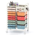 thumbnail image 1 of 14-Drawer Rolling Storage Cart with Metal Tabletop and Pegboard, Scrapbook Paper Office School Organizer,Macaron, 1 of 8