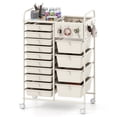 thumbnail image 1 of 14-Drawer Rolling Storage Cart with Metal Tabletop and Pegboard, Scrapbook Paper Office School Organizer,White, 1 of 8
