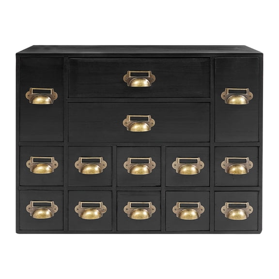 14 Drawers Apothecary Drawers Card Catalog Cabinet,Wooden Storage Box with Drawers,Library Card Catalog Cabinet for Desktop Organizer,Black