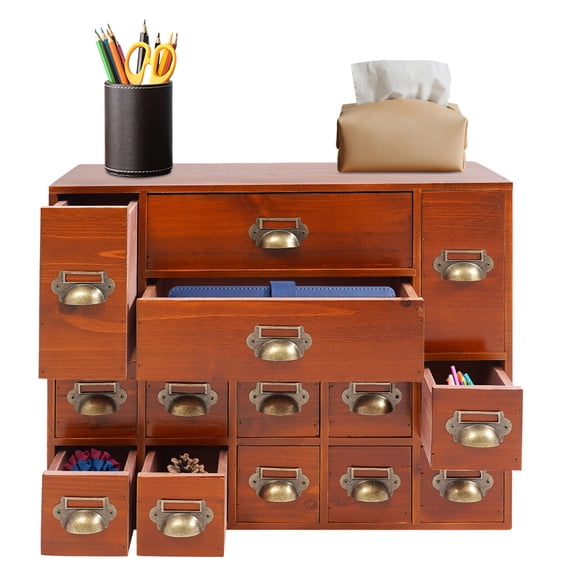 Shangmakel Shangmakel14 Drawers Apothecary Drawers Card Catalog Cabinet,Wooden Storage Box with Drawers,Library Card Catalog Cabinet for Desktop Organizer