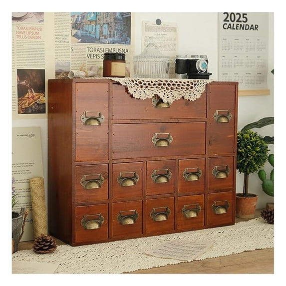 14 Drawers Drawers Card Catalog Cabinet,Wooden Storage Box with Drawers,Library Card Catalog Cabinet for Desktop Organizer,Brown