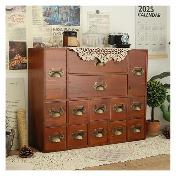 14 Drawers Drawers Card Catalog Cabinet,Wooden Storage Box with Drawers,Library Card Catalog Cabinet for Desktop Organizer,Brown