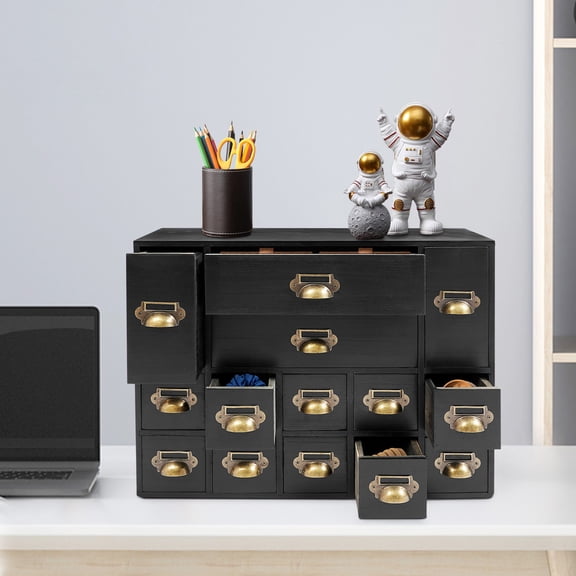 14 Drawers Storage Cabinet Black Vintage Cabinet Organizer Iron & Wood