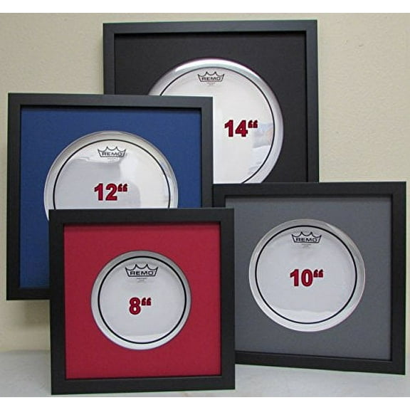 14" Drum Head Display Frame Set Black Frame Black Matting Easy Mount (Black)