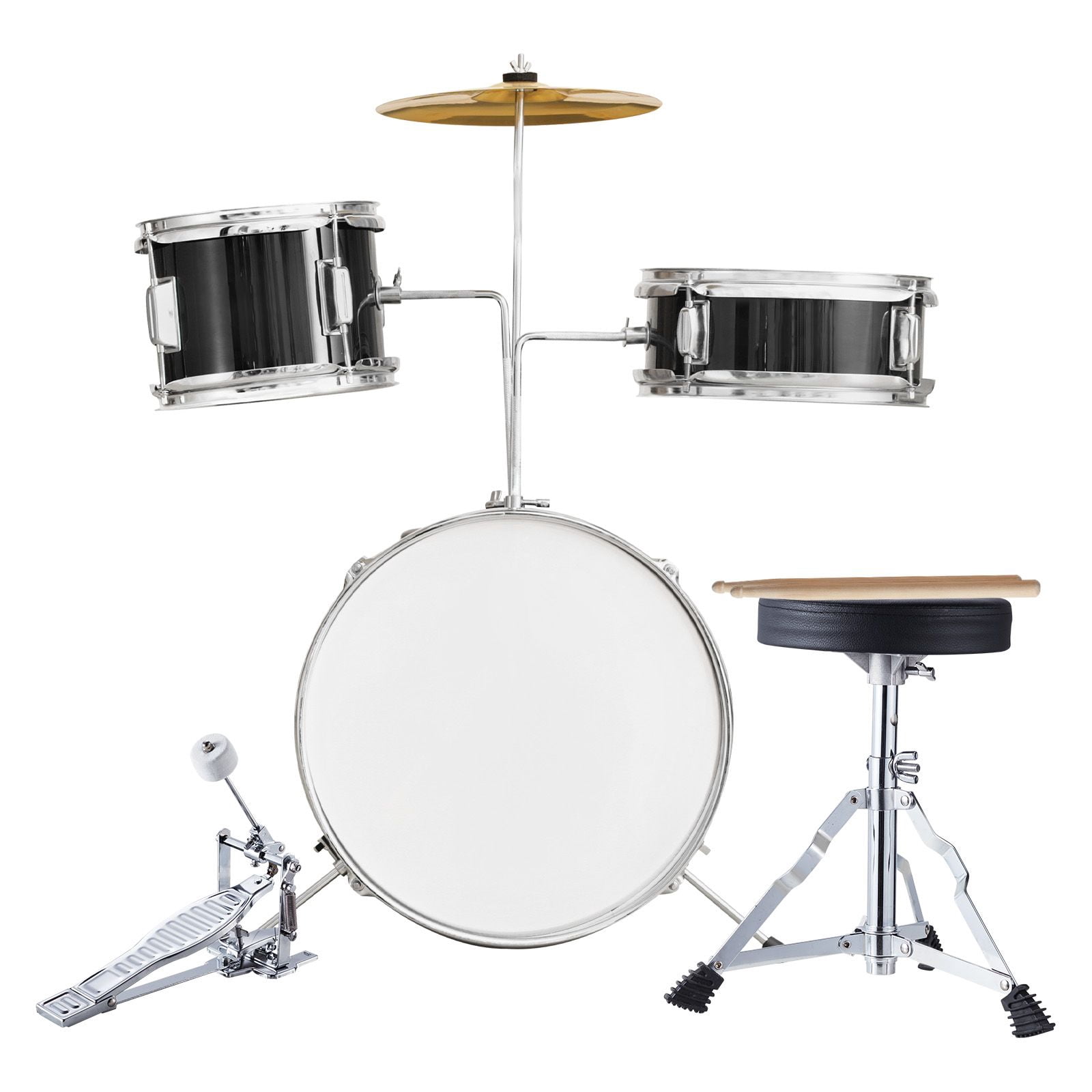 14" Drum Set, 3-Piece Beginner Kit with Adjustable Throne, Cymbal, Pedal&Drumsticks, Perfect Starter Drum Set for Children, Black
