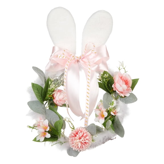 14" Easter Bunny Wreaths Rattan & Plush Decor - Artificial Flower Garlands - Spring Front Door Hangers - Rustic Farmhouse Wall Art - Durable Reusable Holiday Party Seasonal Props