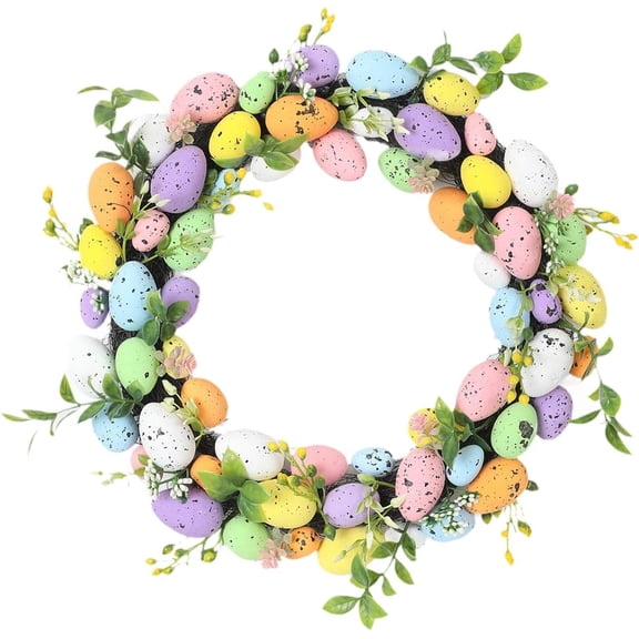 14" Easter Wreath with Colorful Eggs Easter Decor Decorative Autumn Spring Flower Wreath Holiday Garland for Doors Decor