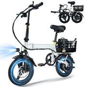 14" Folding Electric Bicycles with 350W Peak 500W,35 Miles 20MPH 12Ah Battery ,Ebike for Adults with Basket,UL2849