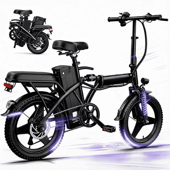14" Electric Bike for Adults & Teens 14+,500W Motor Folding Ebike, 20MPH & 18-32 Miles Range,Removable 36V12Ah Battery,Rear Disc Brake&Rear Seat,Commuting/City E-Bike.UL2849