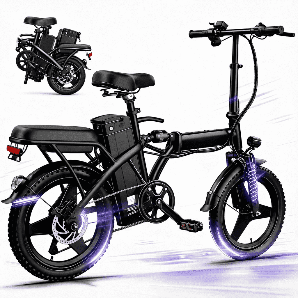 14" Electric Bike for Adults & Teens 14+,500W Motor Folding Ebike, 19MPH & 18-32 Miles Range,Removable 36V12Ah Battery,Rear Disc Brake&Rear Seat,Commuting/City E-Bike.UL2849, Class2