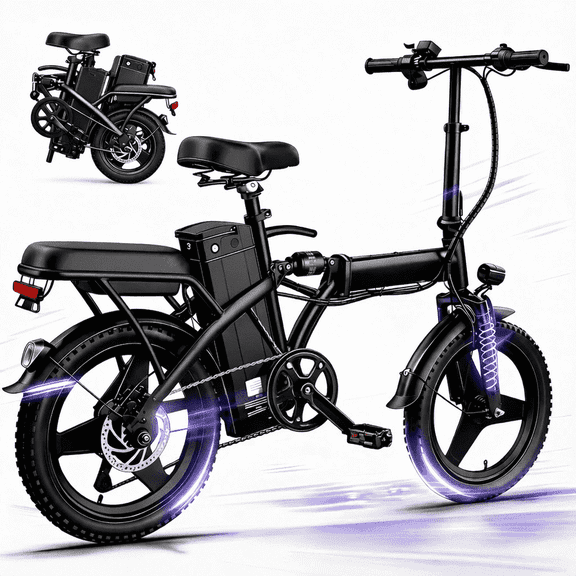 14" Electric Bike for Adults & Teens 14 ,500W Motor Folding Ebike, 19MPH & 18-32 Miles Range,Removable 36V12Ah Battery,Rear Disc Brake&Rear Seat,Commuting/City E-Bike.UL2849, Class2