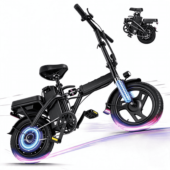 14" Electric Bike for Adults & Teens 14+,500W Motor Folding Ebike, 20MPH & 18-32 Miles Range,Removable 36V12Ah Battery,Rear Disc Brake&Rear Seat,Commuting/City E-Bike.UL2849
