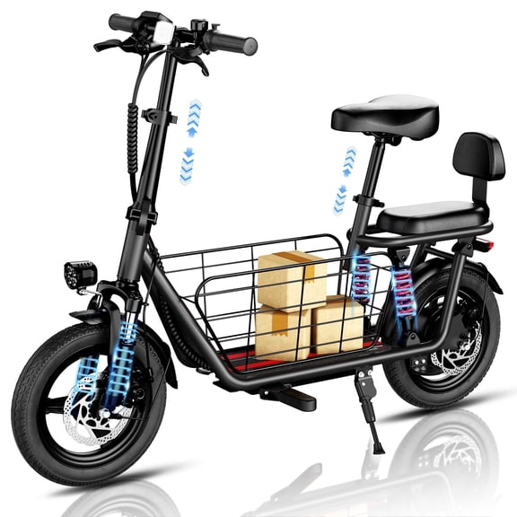 WINDHORSE 14" Electric Scooter for Adults with Seat and Basket, 20 mph, 25-mile Range, 850W Peak Motor, Dual Suspension, Foldable 2-Seat E Scooter