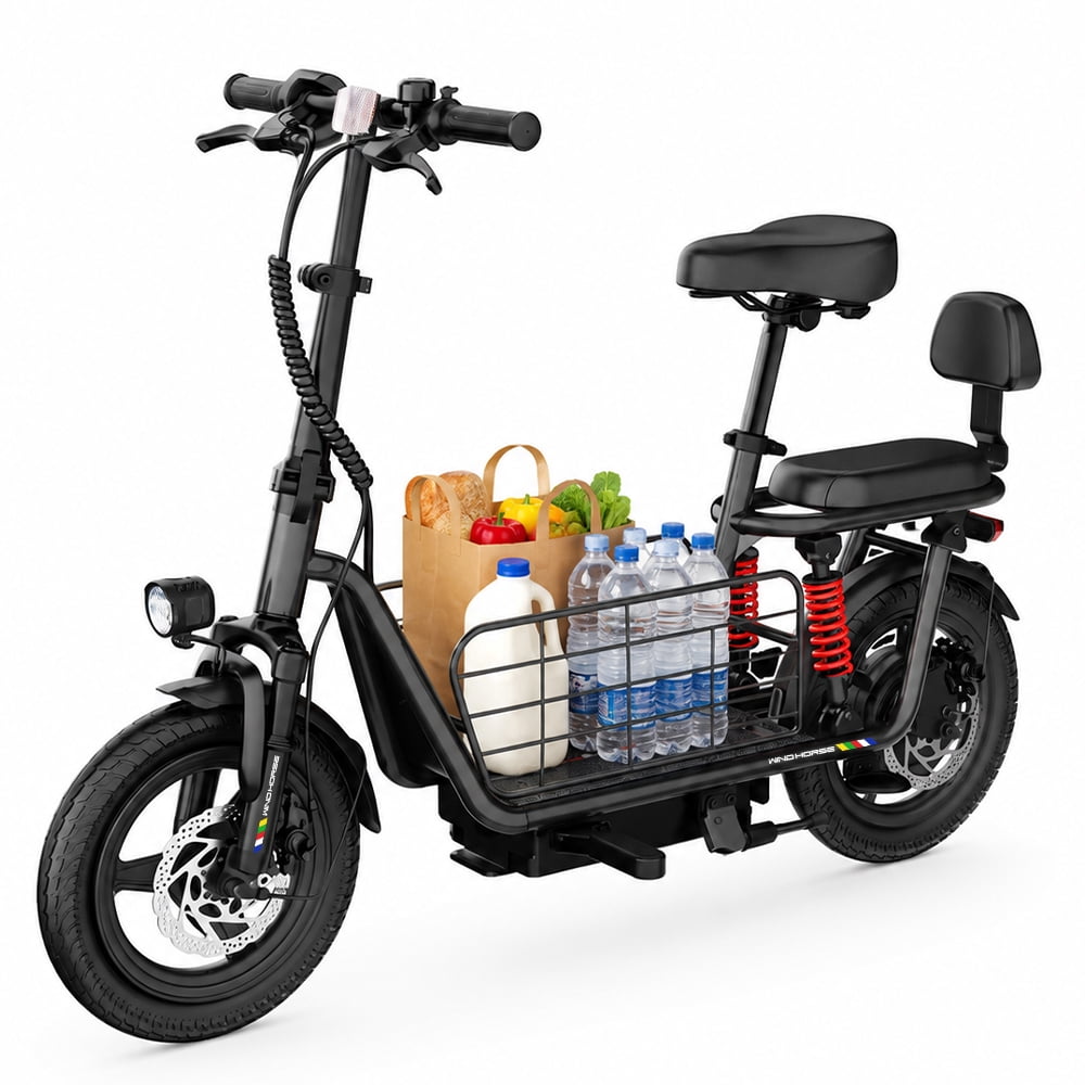 14" Electric Scooter with Seat for Adults, 40 Mile Range, 20mph, High-Speed Motor, Dual Suspension, Foldable 2-Seat E Scooter with Basket for Pets