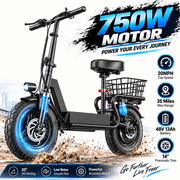 14" Electric Scooter with Seat for Adults 750W Motor Foldable E Scooter, 48V 13Ah 35 Miles