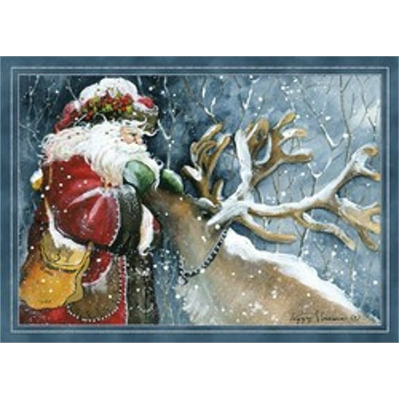 14 Embossed Foil Embossed Cards with Envelopes, Santa and Reindeer