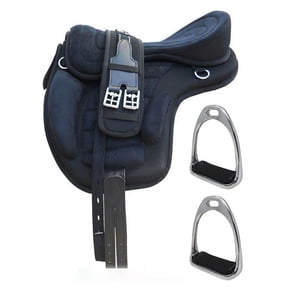 14" English Horse Polo Synthetic Treeless Saddle Stirrups 80201BK