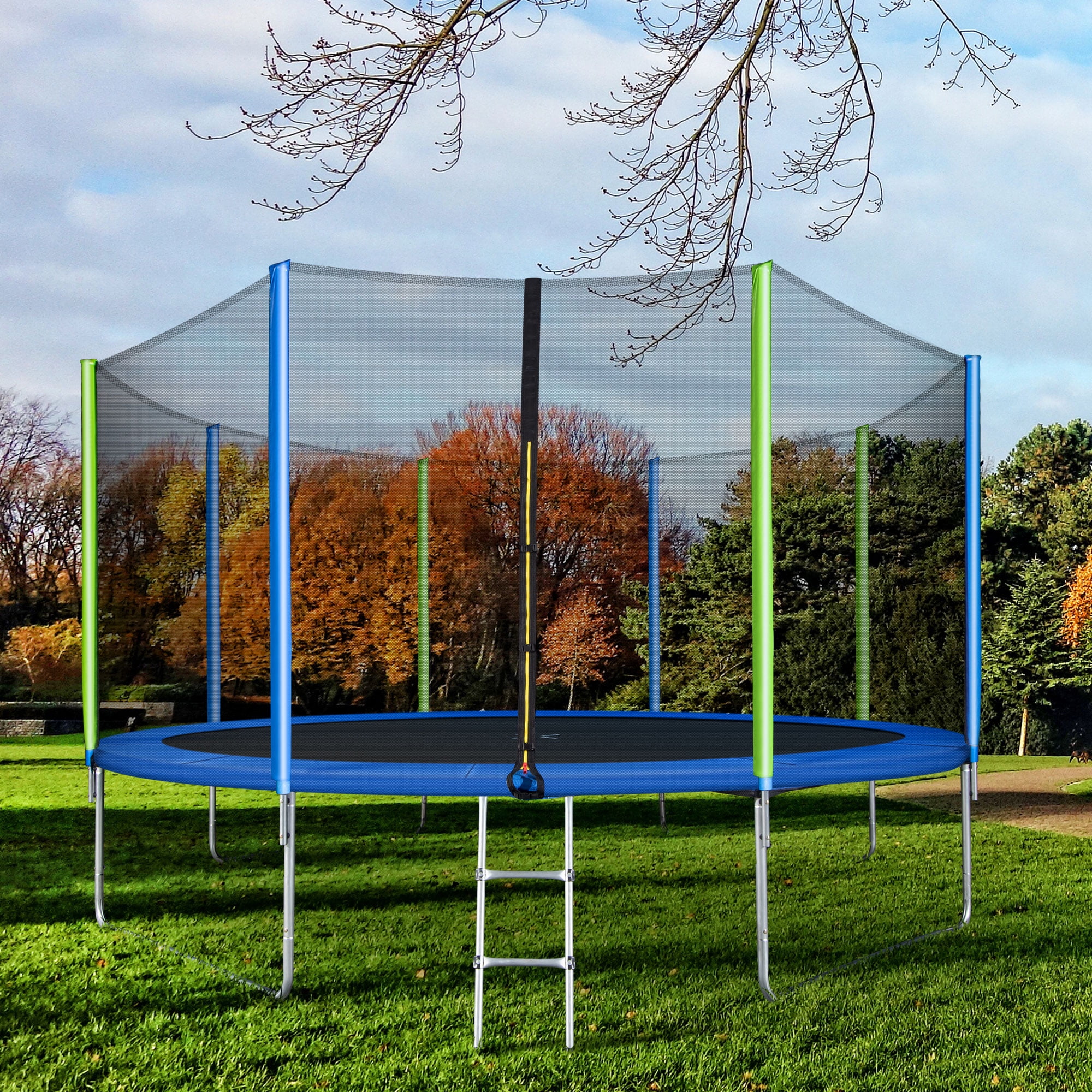 14 FT Trampoline, Trampolines for Kids, Round Outdoor Trampoline with Enclosure Net, Ladder and 8 Wind Stakes, Combo Bounce Jump Trampoline, Strong Frame Recreational Trampolines for Backyard, R003