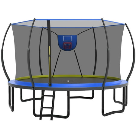 14 Ft Trampoline for kids and Adults, Outdoor Trampoline with Fiberglass Rods and Smart Zipper System Zero Gaps, Segmart Recreational Trampoline with Enclosure Net, 880LBS Heavy Duty Trampoline