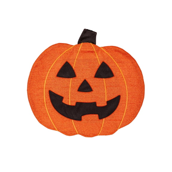 14" Fabric Jack-O-Lantern Shaped Placemat, Trick or Treat
