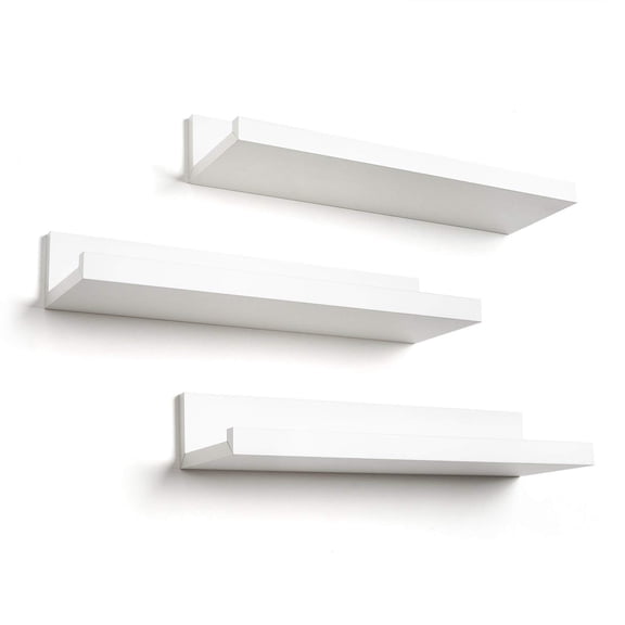 14" Floating Shelves for Wall - Set of 3 - Made of Engineered Wood with Lipped Ledge - Floating Wall Shelves for Bedroom, Bathroom, Kitchen, Office, and Living Room - White