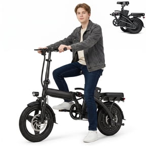 14''Foldable Adult Electric Bike, 48V 10ah 500W Motor, 3-Speed Gearing, Dual Spring Shock Absorbers, Front And Rear Led Safety Lights, Portable Design