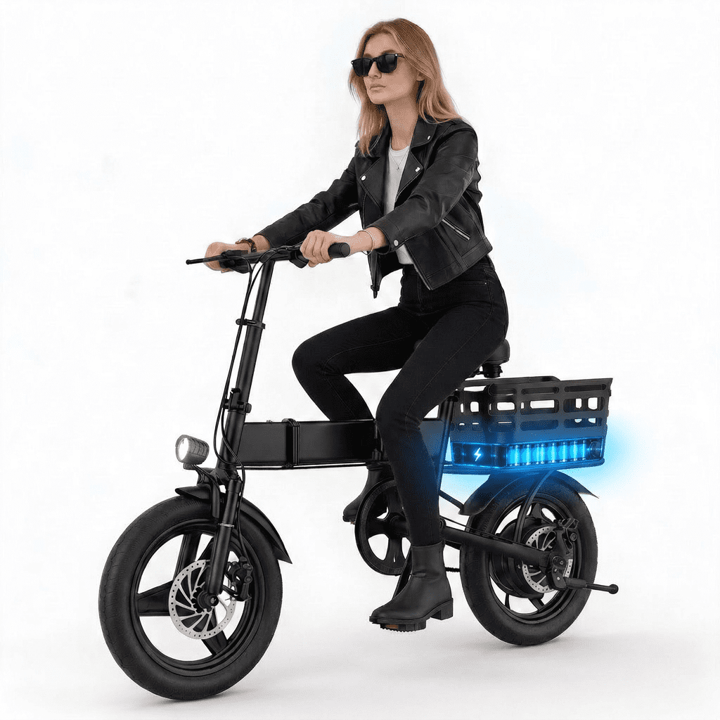 14" Foldable Commuter Electric Bike with Basket for Adults, 500W Peak Motor, 36V 12Ah Battery, 19 MPH, 15-35 Miles Range, Suitable for Commuting, Shopping, or Trip, UL 2849, Class 2