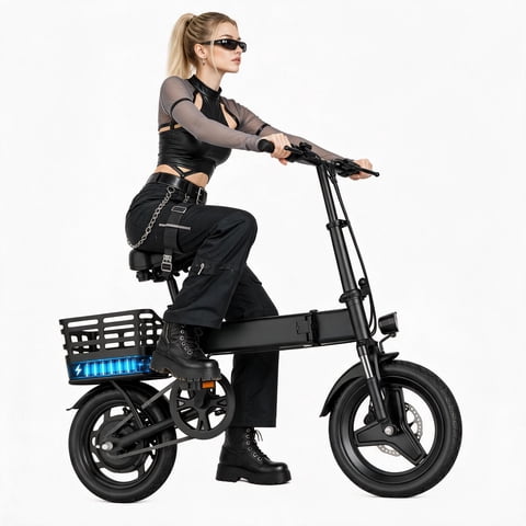 14" Foldable Electric Bike with Basket for Adults, 500W Peak Motor, 36V 12Ah Battery, 19 MPH, 15-35 Miles Range, Suitable for Commuting, Shopping, or Trip, UL 2849, Class 2
