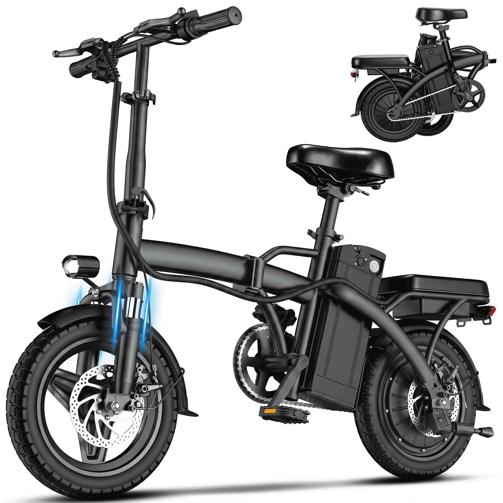 HIGUILI 14 Inch Foldable Electric Bike for Adults, 48V 10Ah Battery, 24MPH, 30-35 Miles, Mini E-bike for Teens,UL2849 Certified.