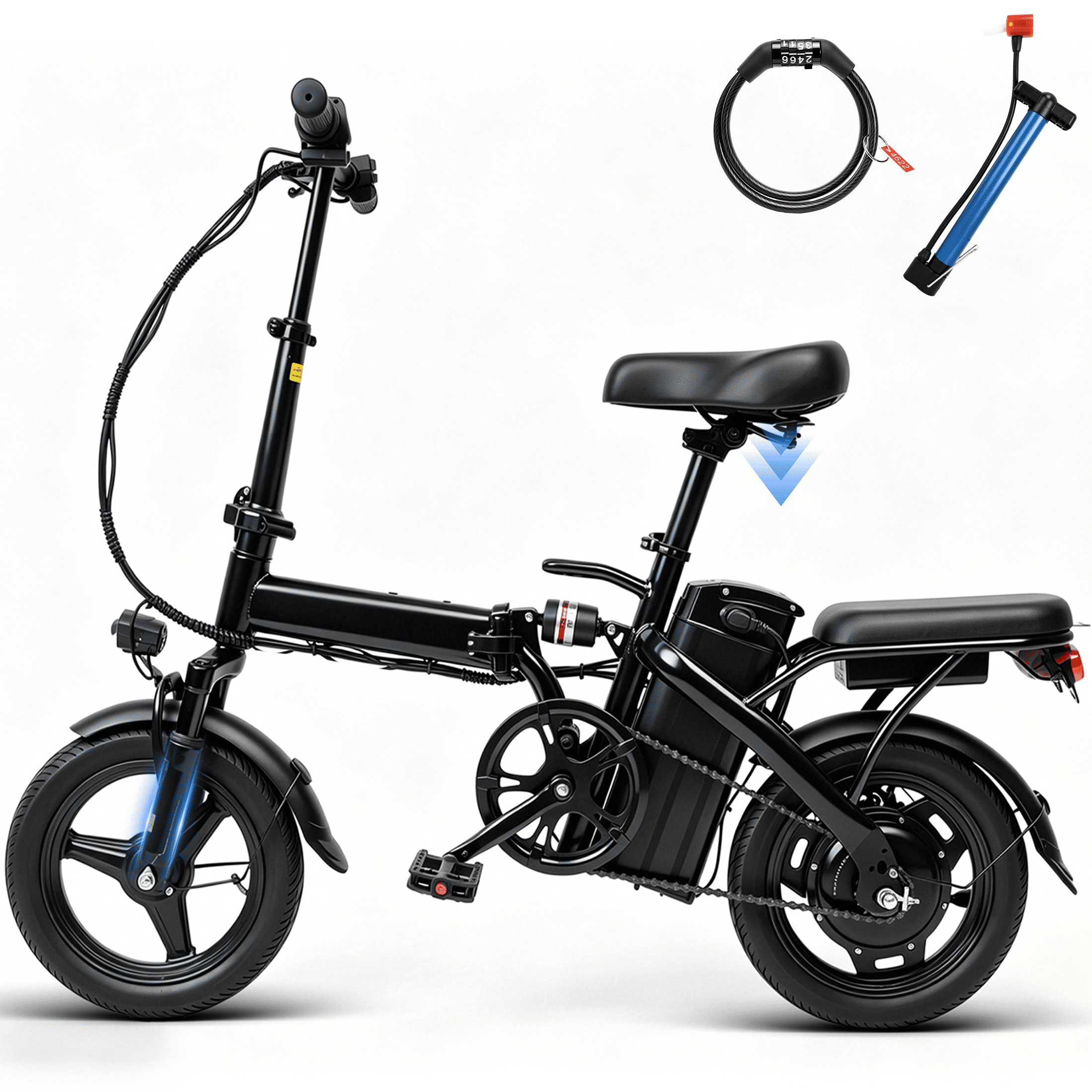 14"Folding Electric Bike,500W Motor 30 Miles 20MPH,Electric Bicycle for Adults,Commute Ebike with Removable Battery,Shock Absorbers,UL2849