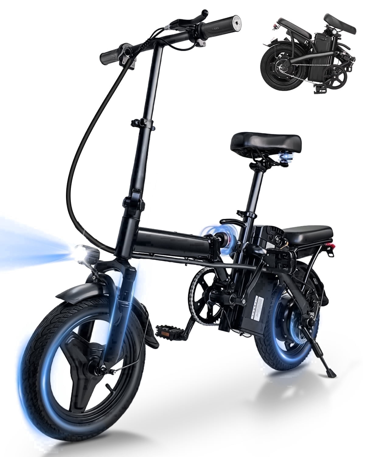 14" Foldable Electric Bike for Adults, Commuter E-Bike with 500W Peak Motor, 36V 12Ah Removable Battery, 20 MPH 32 Miles Range,UL 2849 Certified