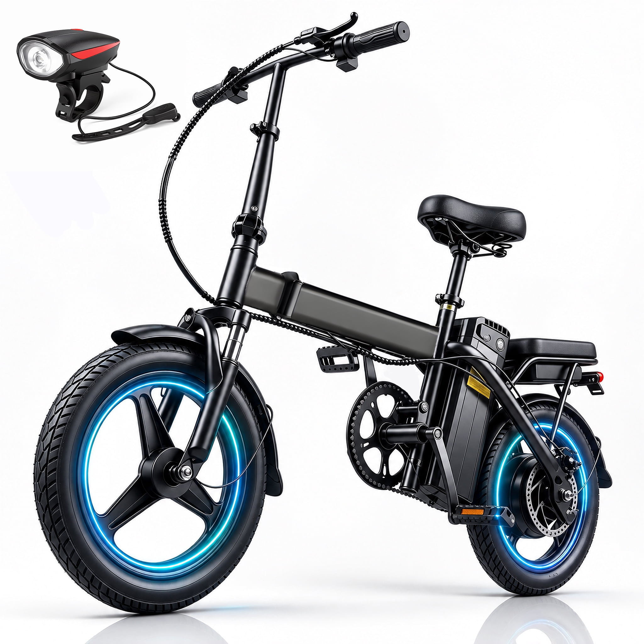14"Folding Electric Bike,500W Motor 30 Miles 20MPH,Electric Bicycle for Adults,Commute Ebike with 36V Removable Battery,Shock Absorbers,UL2849