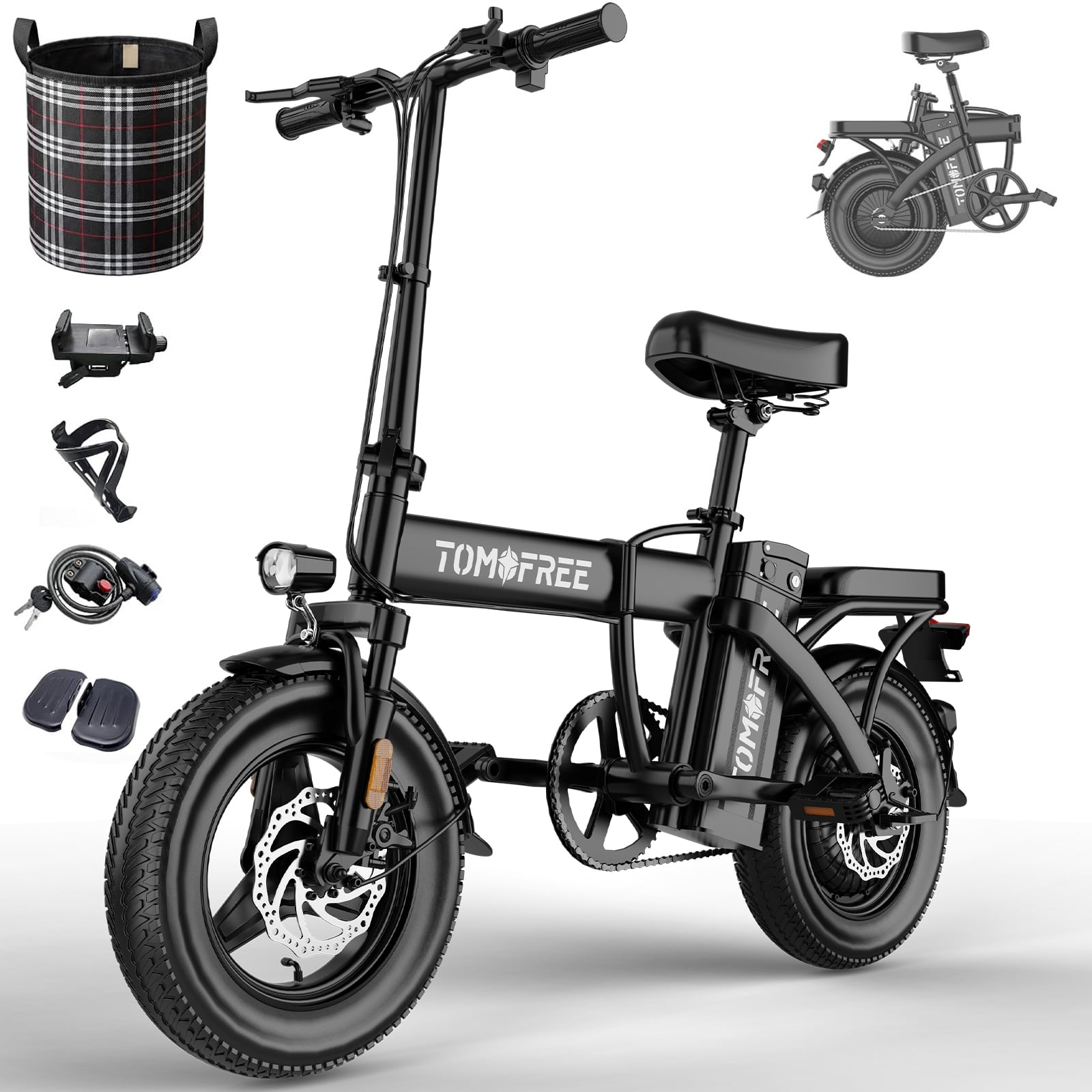 14" Folding Electric Bike for Adult, Peak 750W Max 20MPH 70 Miles Electric Bicycle, 48V 20Ah Removable Battery, PAS Control, E-Bike for Adults Teens, Front Suspension
