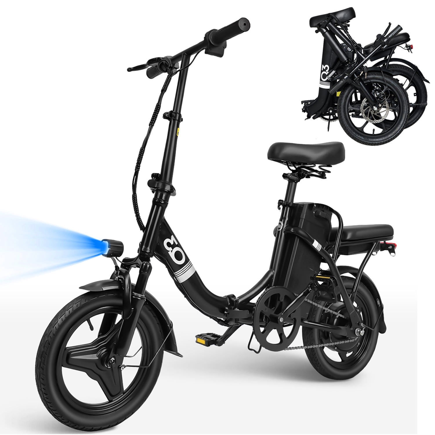 14" Folding Electric Bike, Ebike, Electric Bike 500W 48V 10Ah Built-in Battery 20MPH, 30+Miles,Multi-Shock Absorption, 3 Riding Modes, Commuting, UL2849 Certified