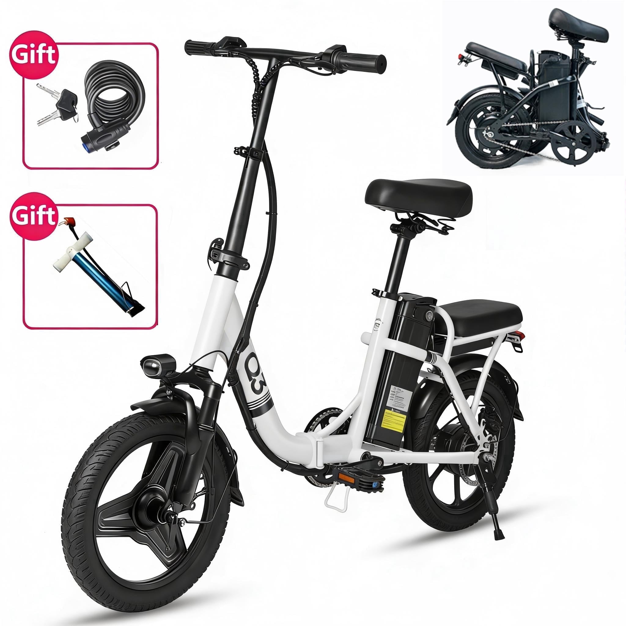 14” Folding Electric Bike, Peak 500W Motor 36V 12Ah Battery, 20 MPH, 20 Miles PAS Range Ebike for Adult and Teen, UL 2849
