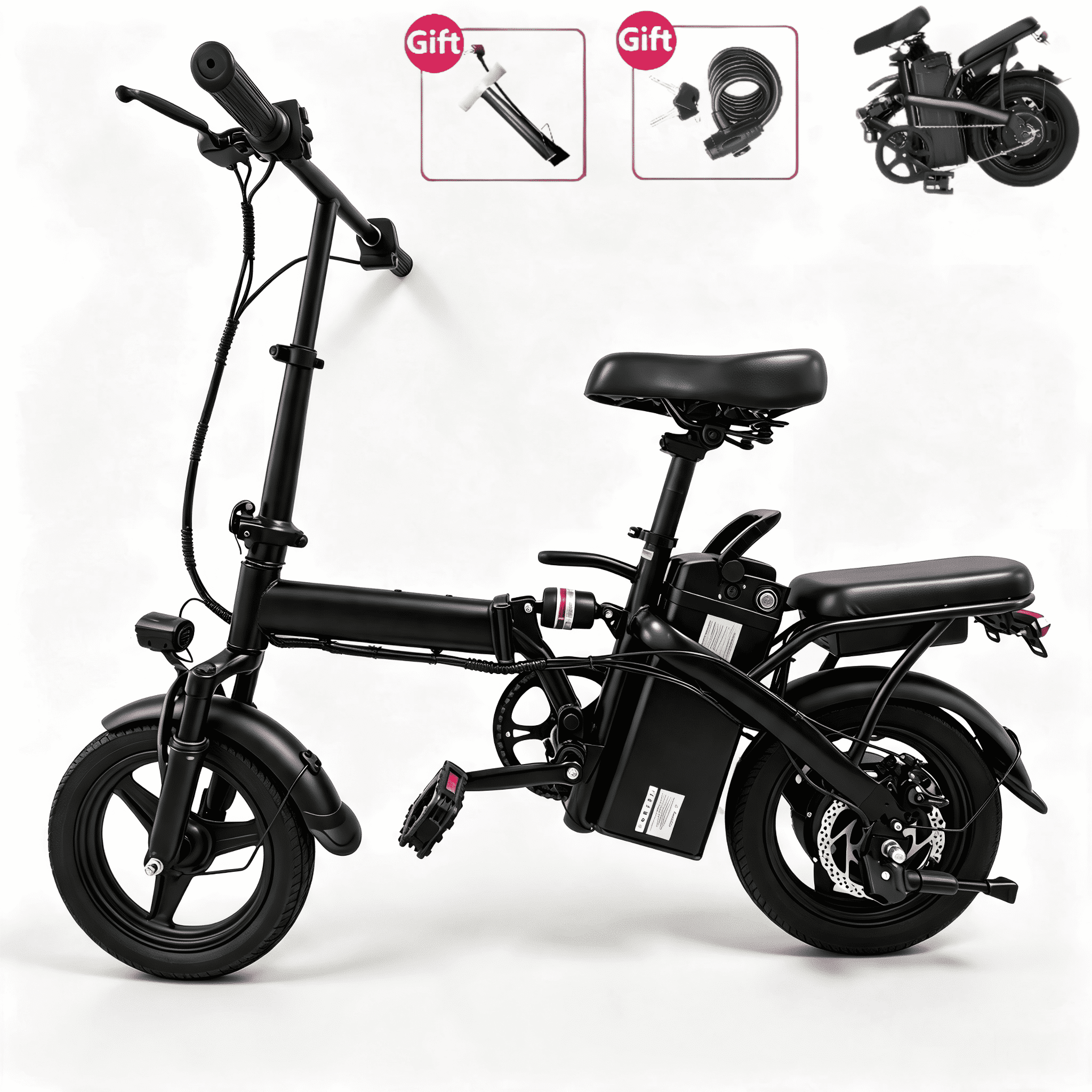 14” Folding Electric Bike, Peak 500W Motor 36V 12Ah Battery, 20 mph, 20+ Miles PAS Range Ebike for Adult and Teen, UL 2849