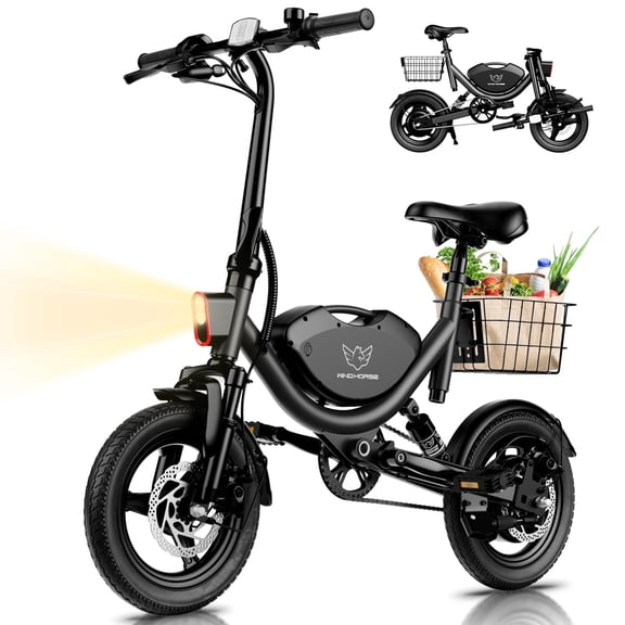 WINDHORSE W3 Electric Bike for Adults, 20 mph 35 Miles Range, 500W Motor 14" Lightweight Powerful Ebike with Basket for Commuter UL 2849