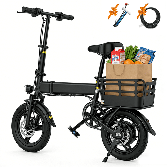 14" Folding Electric Bike for Adults, 500W Commuter Ebike with 350WH Battery, 20MPH & 20 Miles, UL2849, Mini Bicycle with Basket
