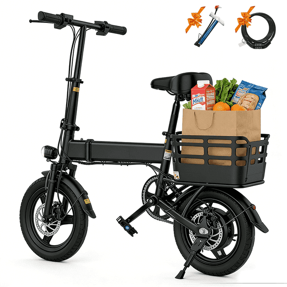 14" Folding Electric Bike for Adults, 500W Commuter Ebike with 350WH Battery, 20MPH & 20 Miles, UL2849, Mini Bicycle with Basket