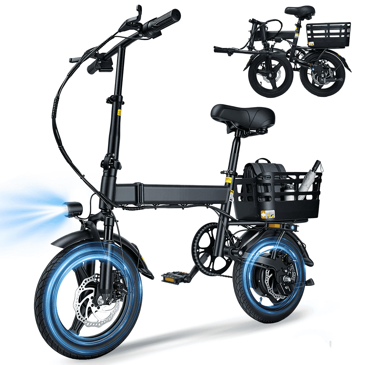 14" Folding Electric Bike for Adults with Basket,500W Peak Motor,20MPH 35 Miles,432Wh Battery,Commuting/Shopping Mini Ebike,UL2849