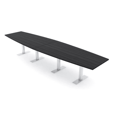 14 Foot Boat Shaped Modular Conference Table Metal T-Bases w/Electric