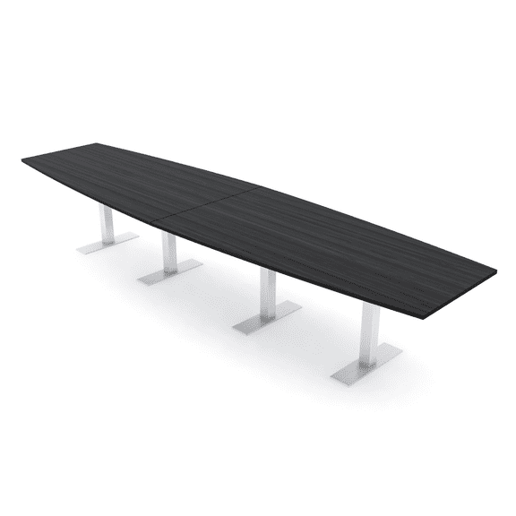 14 Foot Boat Shaped Modular Conference Table Metal T-Bases w/Electric
