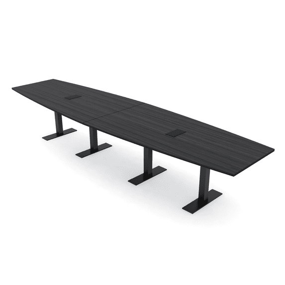 14 Foot Boat Shaped Modular Conference Table Metal T-Bases w/Electric
