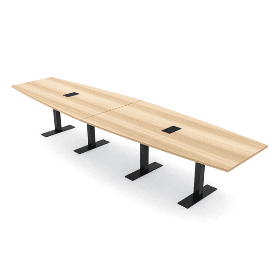 14 Foot Boat Shaped Modular Conference Table Metal T-Bases w/Electric