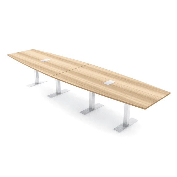 14 Foot Boat Shaped Modular Conference Table Metal T-Bases w/Electric