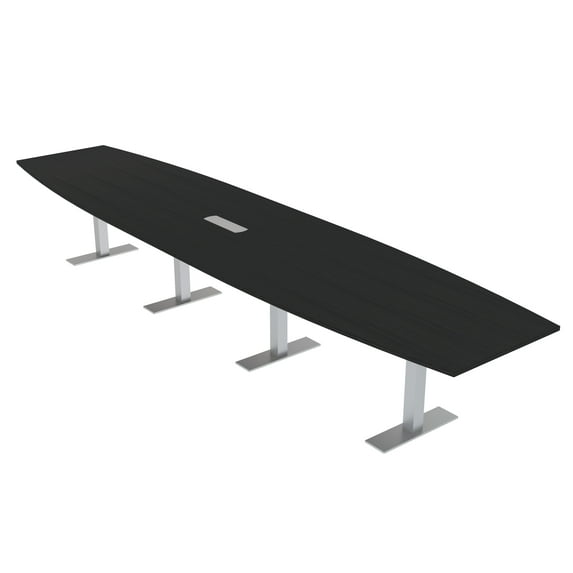 14 Foot Boat Shaped Modular Conference Table Metal T-Bases w/Electric
